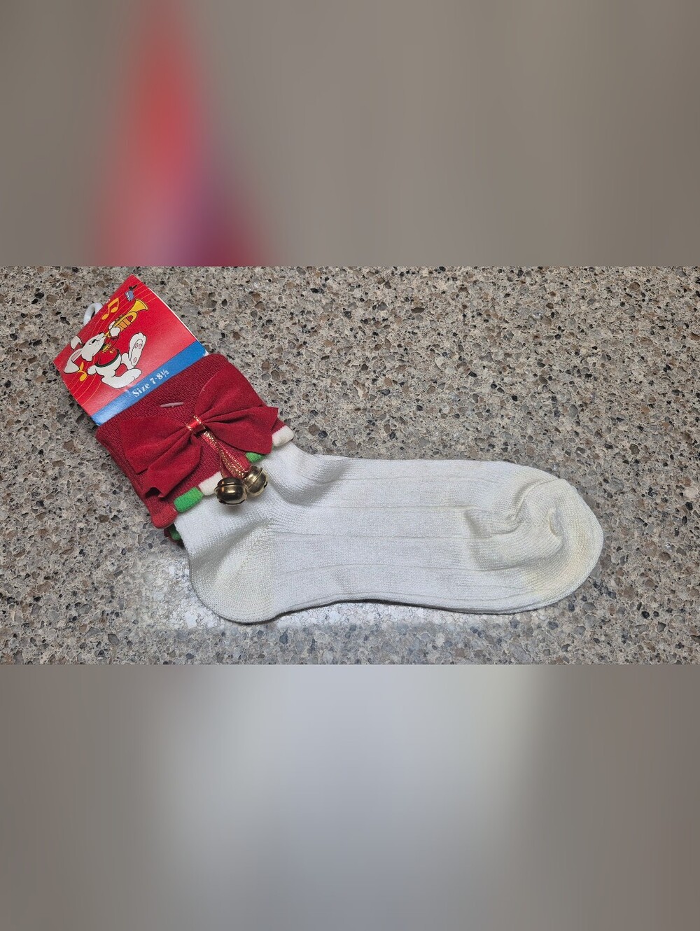 Vintage 1999 Snowden and Friends Christmas Socks Red Bow Jingle Bells Size 7-8.5